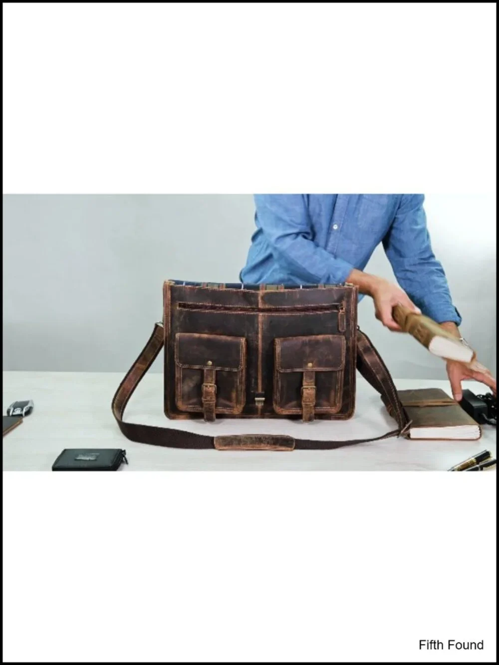 18 Inch Buffalo Leather Laptop Briefcase Messenger Bag Multi Section Unisex